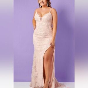 Rachel Allan 70463W - Subtle Detailed Deep Neckline Gown